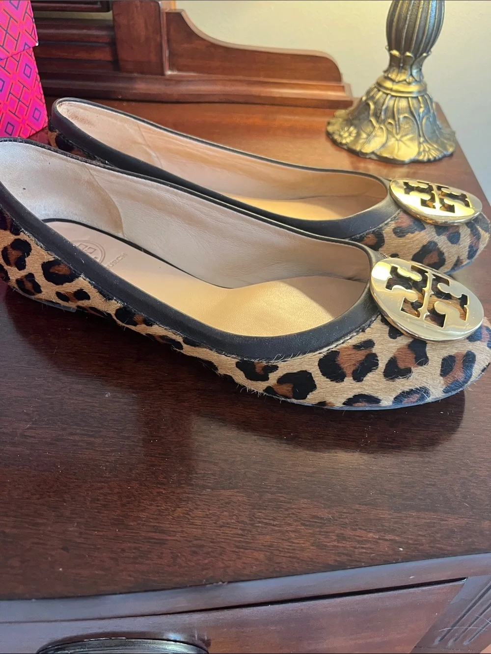 Tory Burch Leopard-Print Reva Flats with Gold Logo Medallion